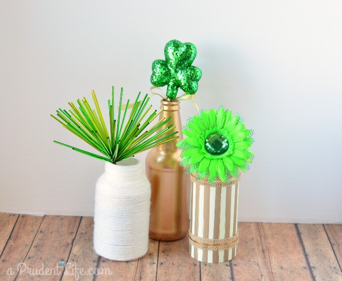 Vases transitioning from Valentine to St Patricks Day