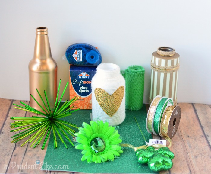 Supplies to transform vases from Valentines Day to St. Patricks Day