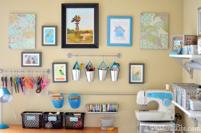 Organized craft room gallery wall