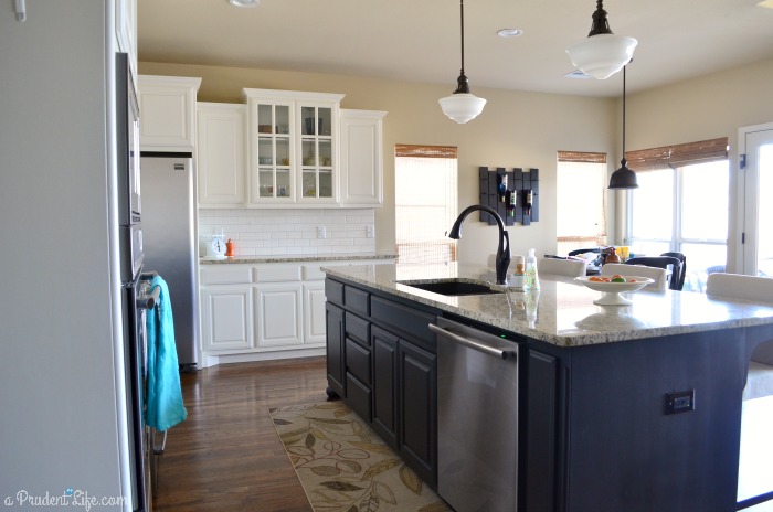 Large Black Island in White Kitchen