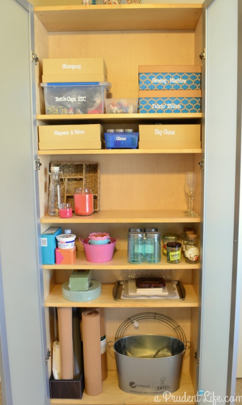 Storing craft supplies in bookshelf