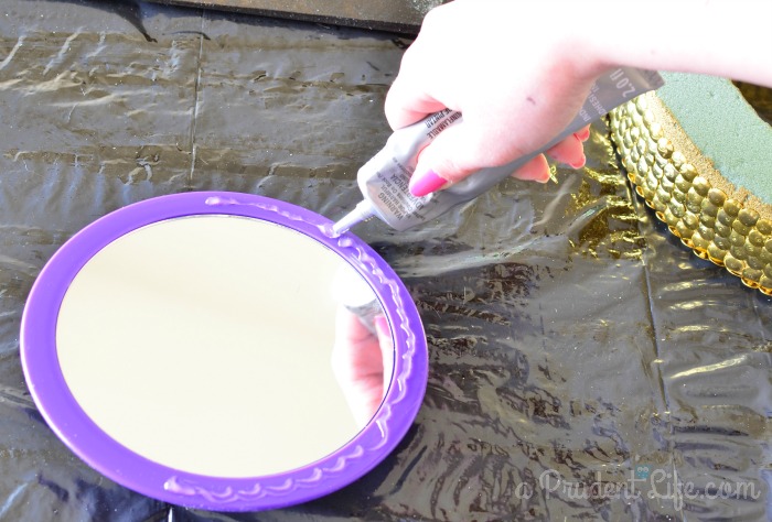 Glue Mirror to Floral Foam