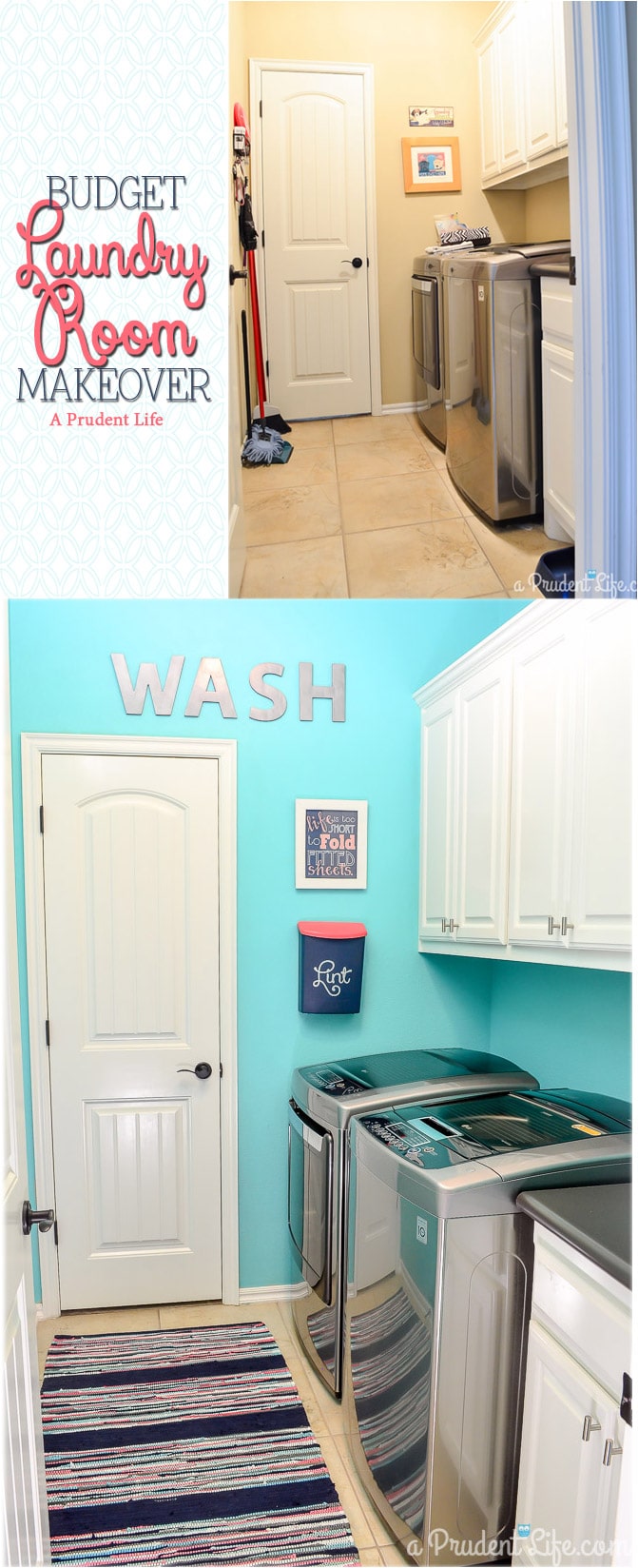 Bright & happy organized laundry room makeover - Under $100! 