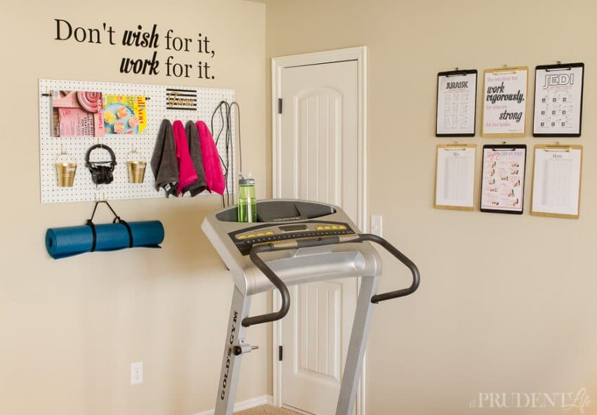 You don't need a ton of space to create a mini-gym at home. It's amazing what you can fit into one corner! Click to see more details.