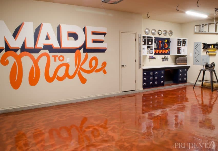 We did a complete garage makeover in under 5 weeks! The garage now has a built in workbench, plenty of storage, and an amazing copper floor.