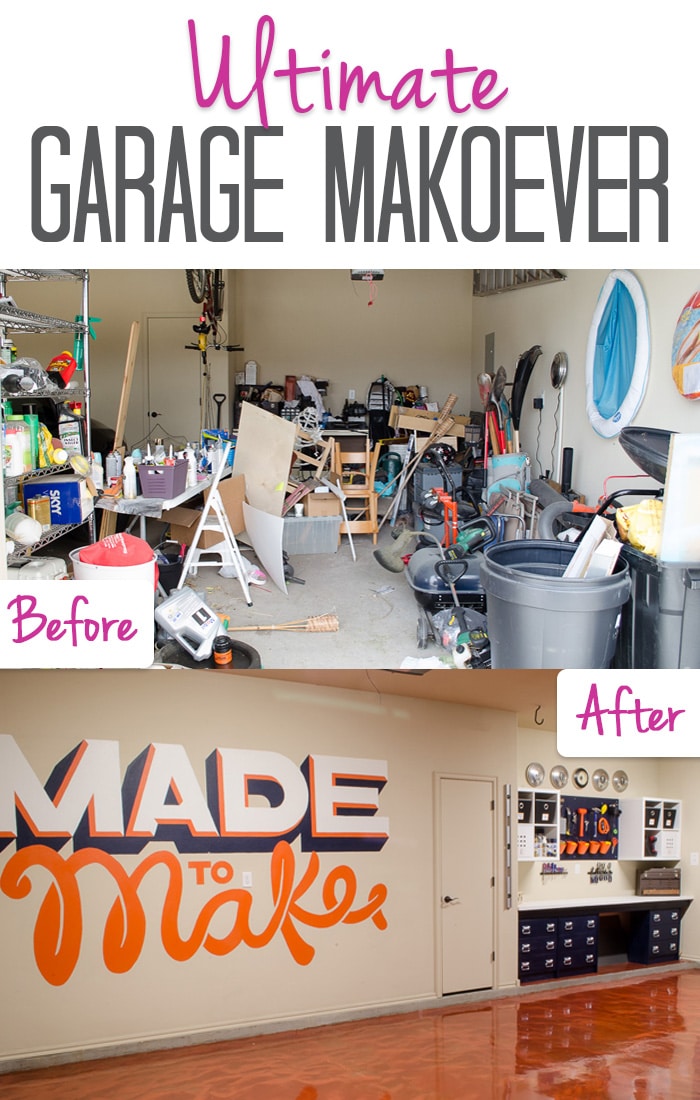 We did a complete garage makeover in under 5 weeks! The garage now has a built in workbench, plenty of storage, and an amazing copper floor.