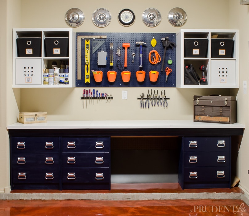 Finished IKEA Garage Work Bench Hack - Storage Drawers, Counter, Shelves & Pegboard for Tools