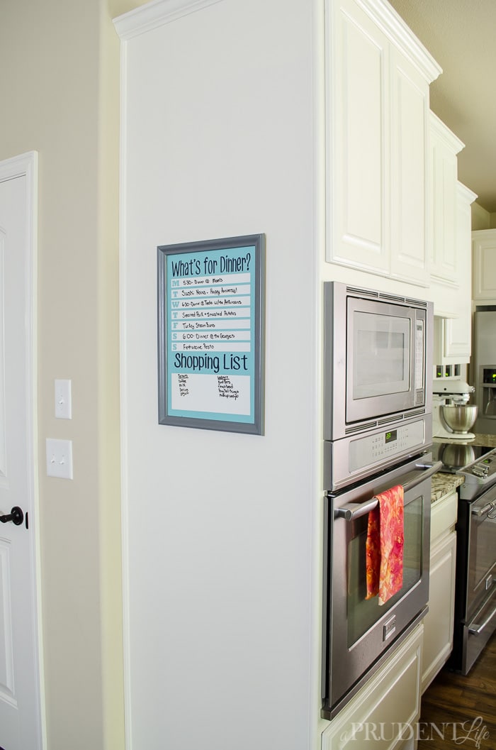 DIY MENU BOARD - Keep your family on the same page with a dry erase menu board. We use it to remind us that we have meals planned and don't need to eat out, but it also helps prevent the common "What's for dinner?" question from being asked 72 times a day!