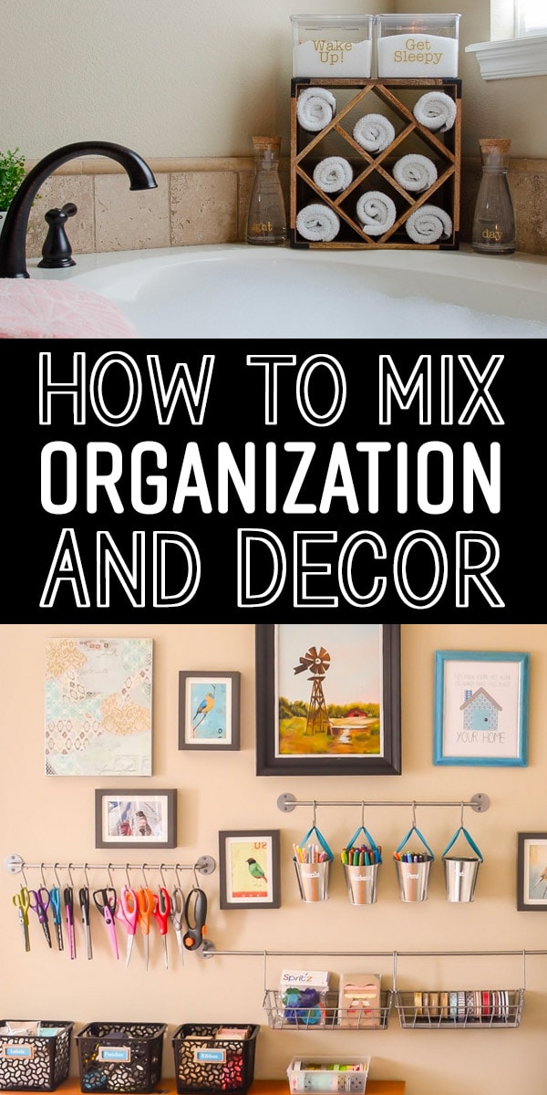 How to Mix Organization & Decor - photo of organized bathtub surround and craft room wall