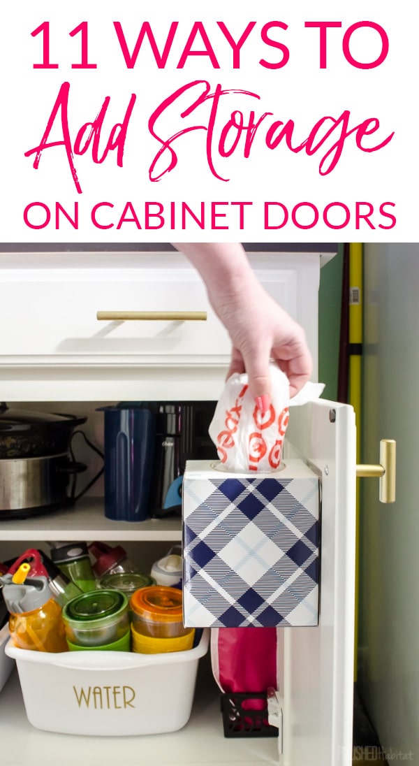 Storing plastic shopping bags on cabinet door