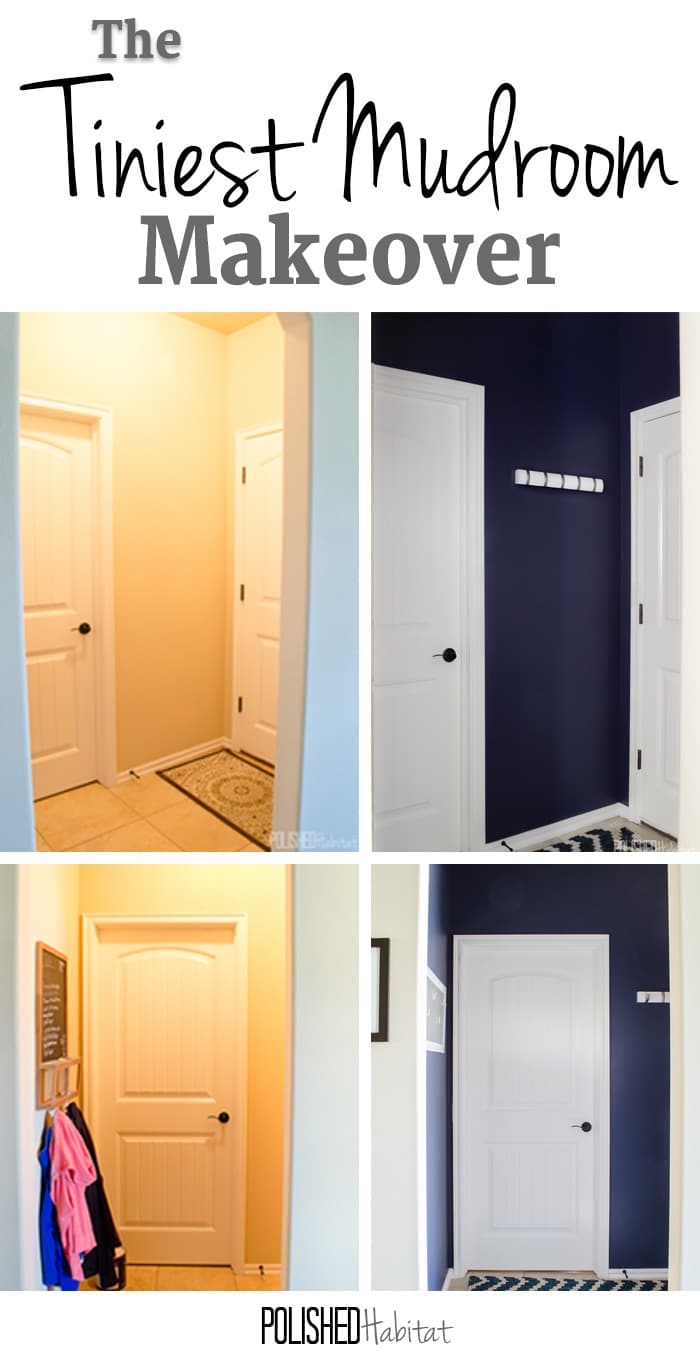 You don't need a big space to add storage inside the door to your home. I thought we didn't have space for a mudroom, but paint and hooks transformed this previously wasted space. And how great is that navy?