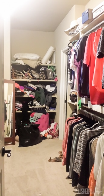 Master closet BEFORE - Click to see the afters!