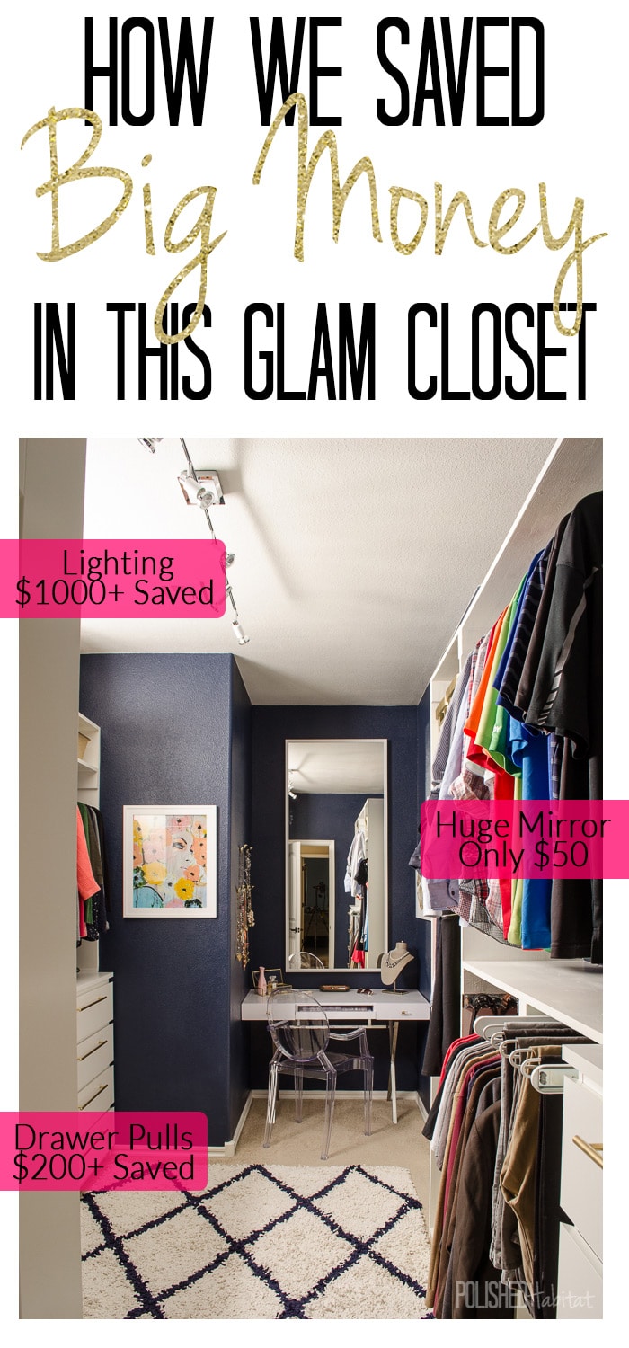 My glam closet dreams didn't match my real closet budget. With lots of research and planning, I was still able to create a completely organized and beautiful space without cashing in our retirement savings. Click for the tips on where we saved!
