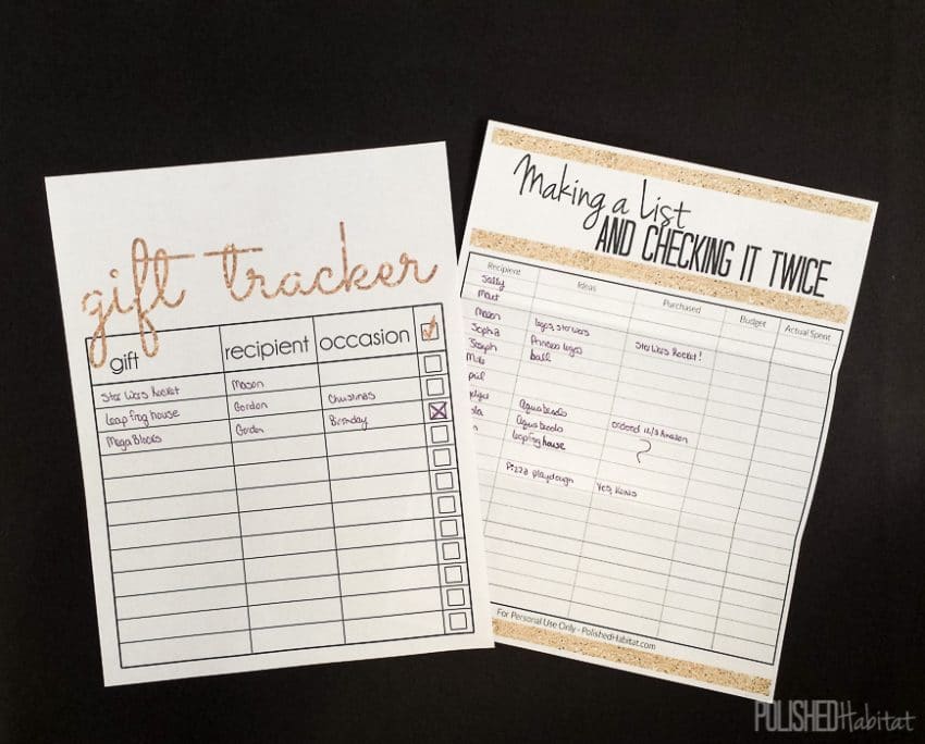 Free printables to keep all your gift giving organized during the holidays. 