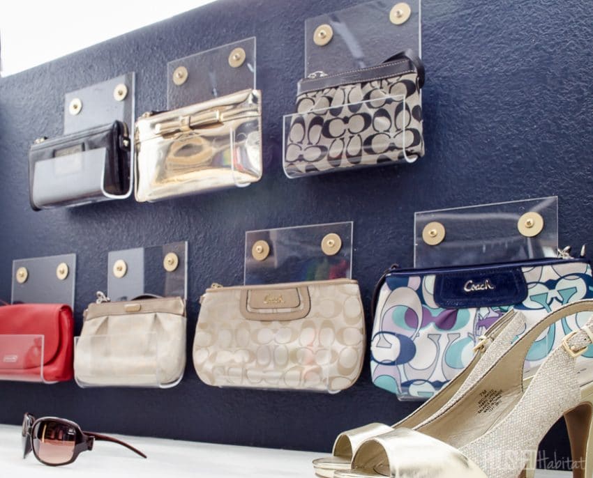 Organize your closet in style with this pretty purse storage. Can you believe these acrylic clutch holders are a DIY project? 