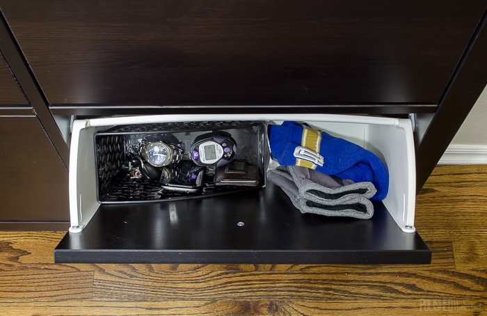 Use an IKEA shoe cabinet to add kitchen storage. One of the 14 ideas in this post is to use one as a drop station. Click to see the other 13 ideas! 