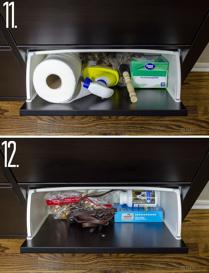 Add kitchen storage to a small space using an IKEA Hemnes Shoe Cabinet - This post has a list of 14 things you could store in it! 