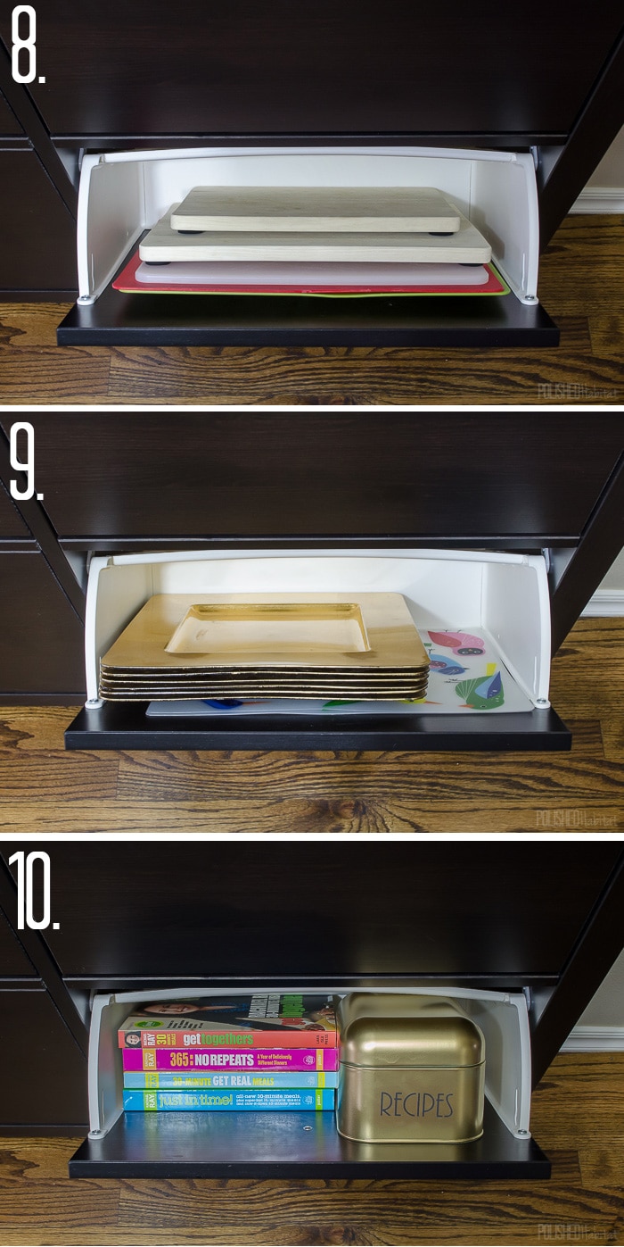 Add kitchen storage to a small space using an IKEA Hemnes Shoe Cabinet - This post has a list of 14 things you could store in it! 