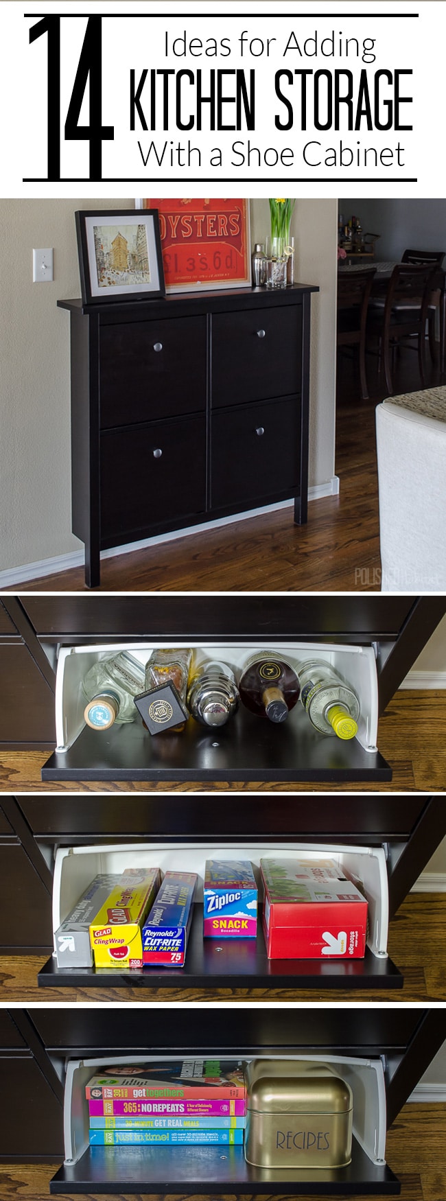 Add kitchen storage to a small space using an IKEA Hemnes Shoe Cabinet. Click for photos of 14 different ideas!