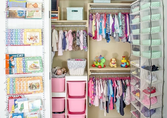 This is the baby closet organization of my dreams! I love that all the storage solutions keep working through the toddler years and onto school. 