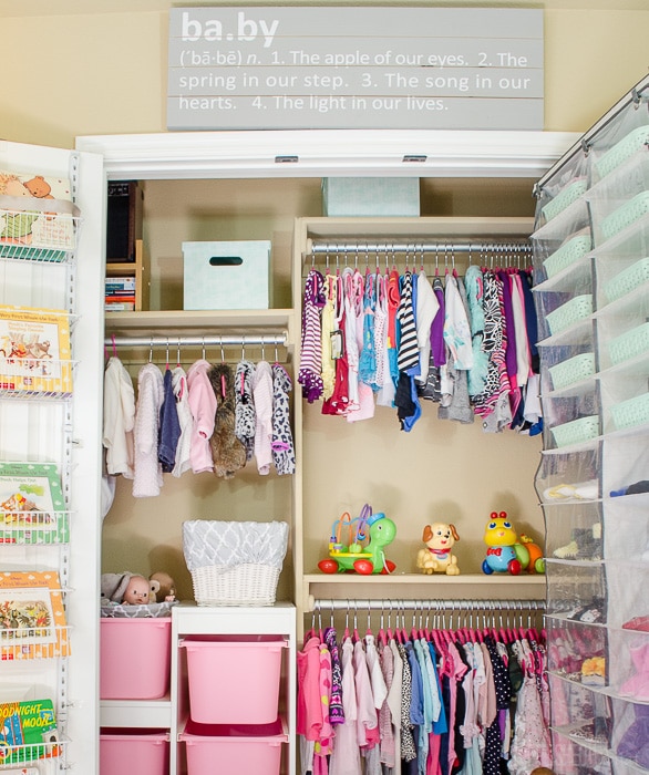 This is the baby closet organization of my dreams! I love that all the storage solutions keep working through the toddler years and onto school. 