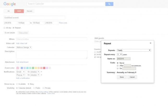 Never forget another birthday - set up repeating annual reminders in Google Calendar