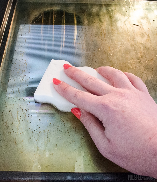 Magic Eraser Tip - Cleaning gross oven glass is easier with the help of a magic eraser.