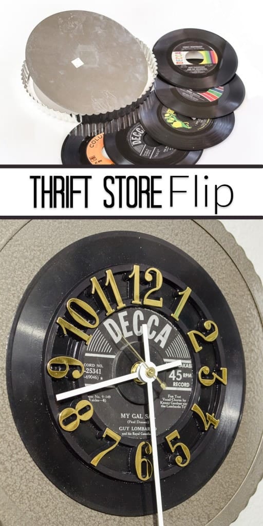 When challenged with a $10 thrift store budget, I came home with a tart pan and some old records. Crazy, right? But my random items turned into a fun retro-chic clock! 