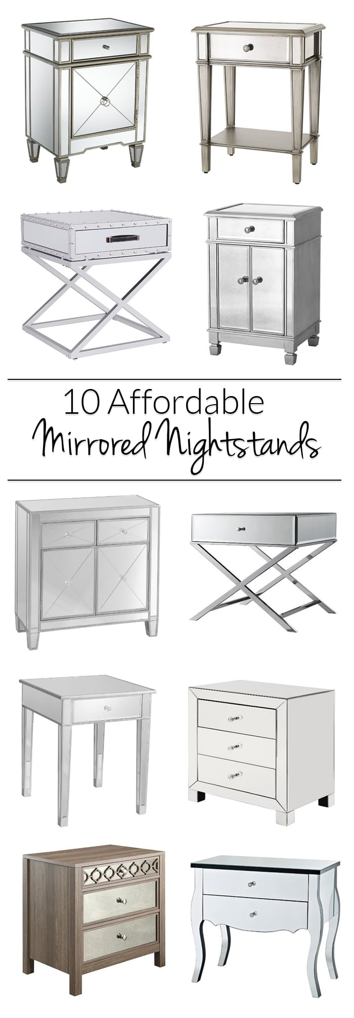 Get a mirrored nightstand without breaking the bank! All these glam options for your bedroom are in the $100-$300 range! 