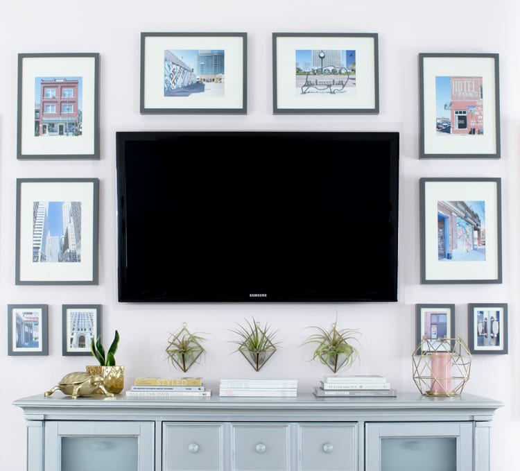 Gallery Wall Around the TV in a Glam Master Bedroom