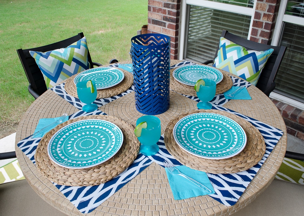 Teal and Navy Outdoor Place Settings