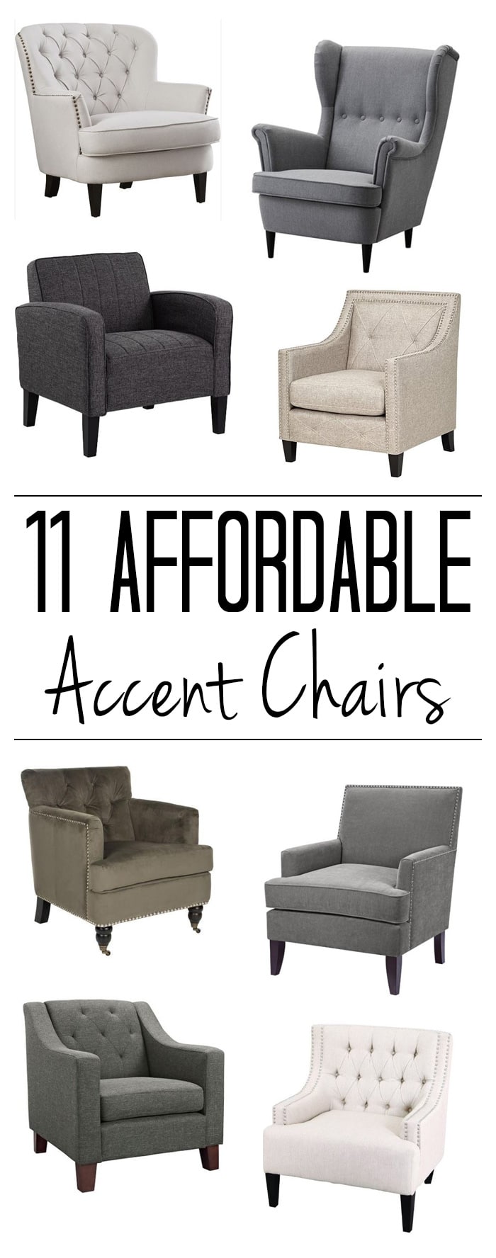 Click for sources to 11 cheap accent chairs, including the 8 shown here! I can't believe the prices on some of them! 