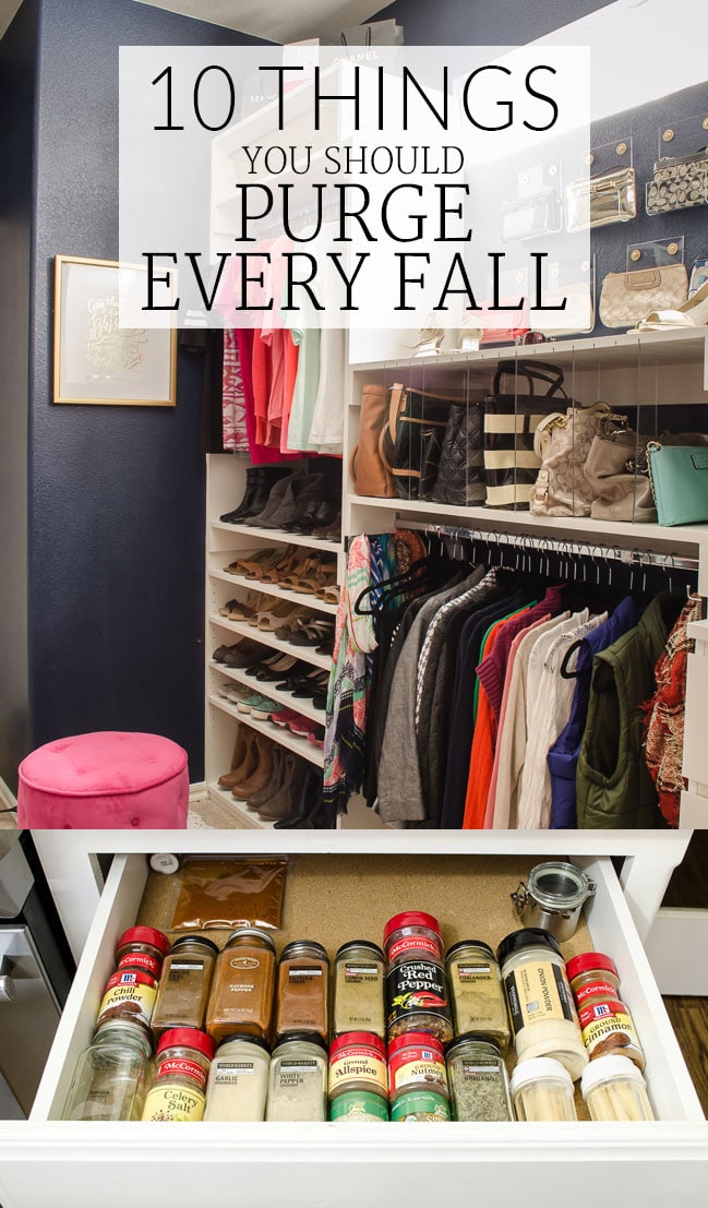 FALL CLEAN UP: Week #1 is all about quick wins. Go through the 10 items on this list and purge as much as you can every fall to keep your house less cluttered all year long. Perfect list of things to clear out before the busy holiday season arrives!