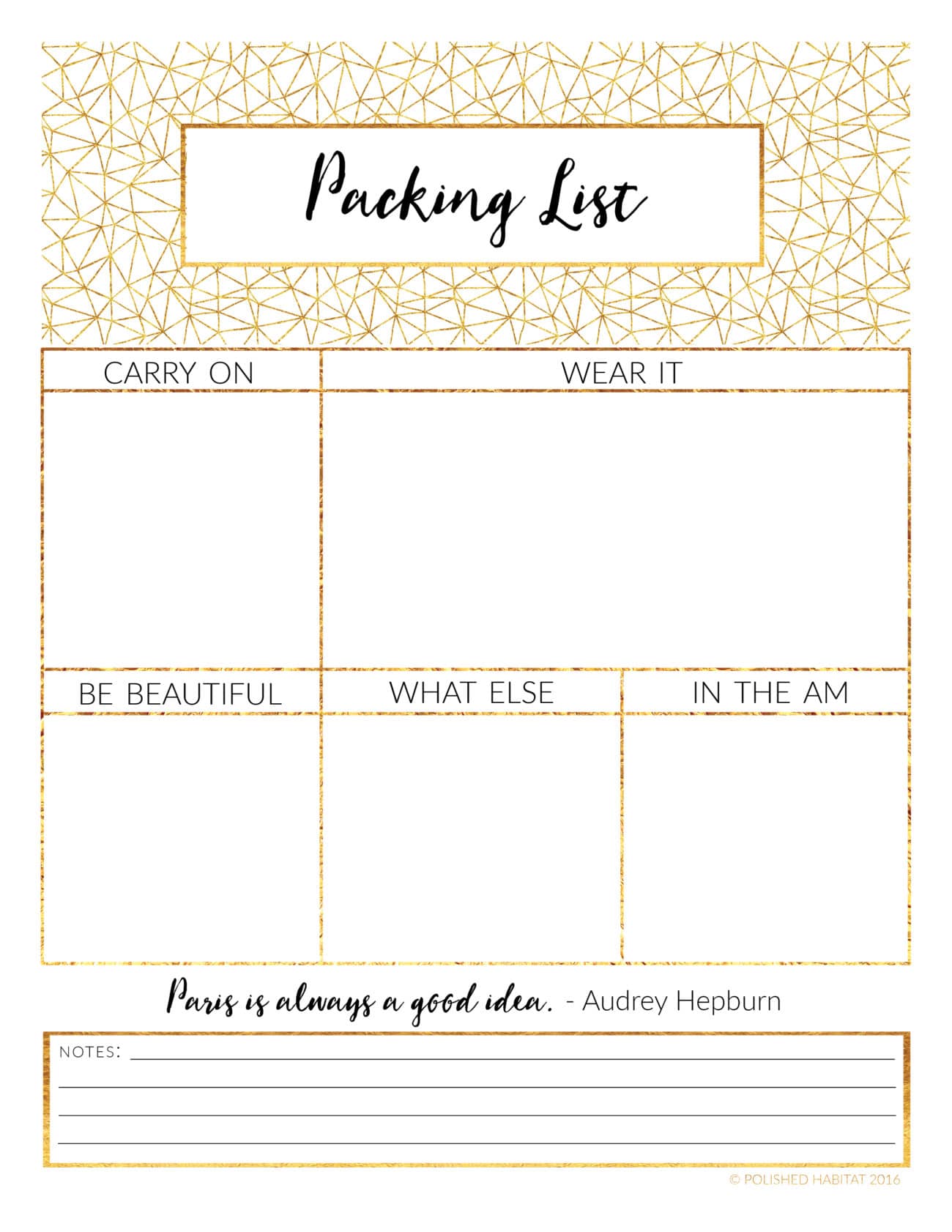 printable packing list