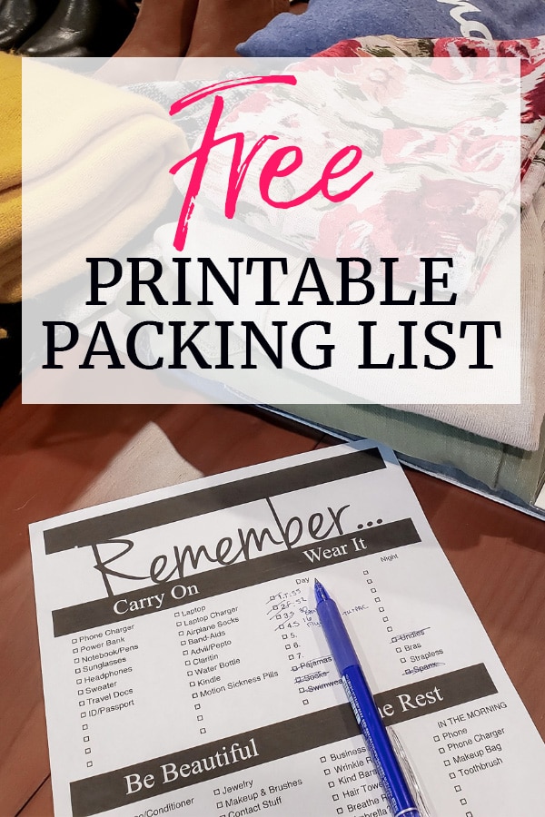 Free black and white printable packing list