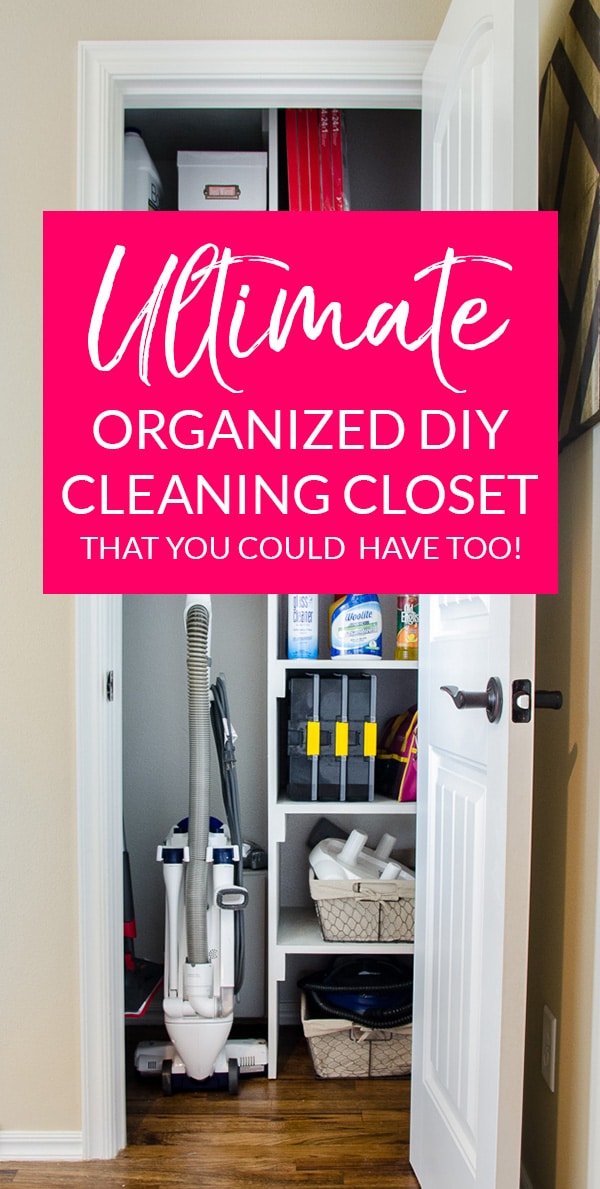 Organized closet of cleaning supplies