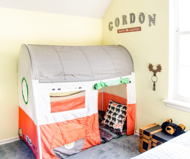 Ikea Camper Play Tent in a Camping Themed Room for a Little Boy