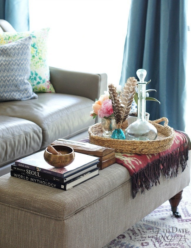 storage bench used as coffee table