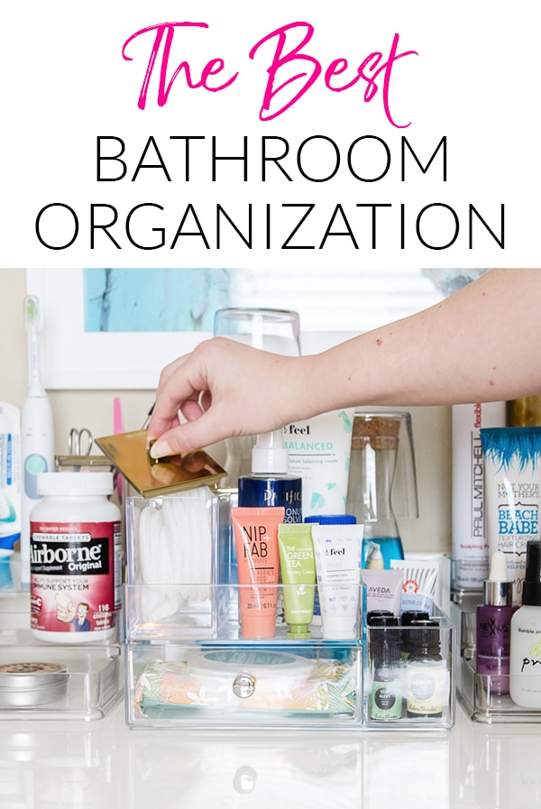 Organized beauty products / toiletries on bathroom counter
