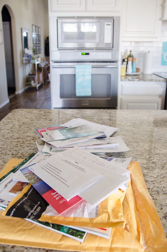 Mail piles on countertop