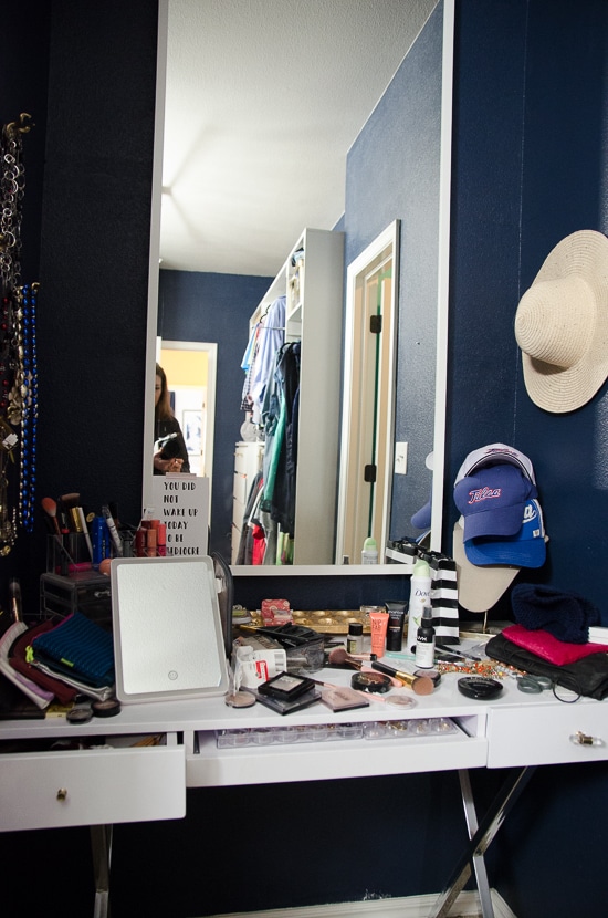 messy makeup vanity