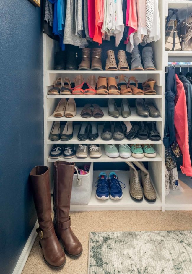 White Built In Closet Shelves with Women's Shoes