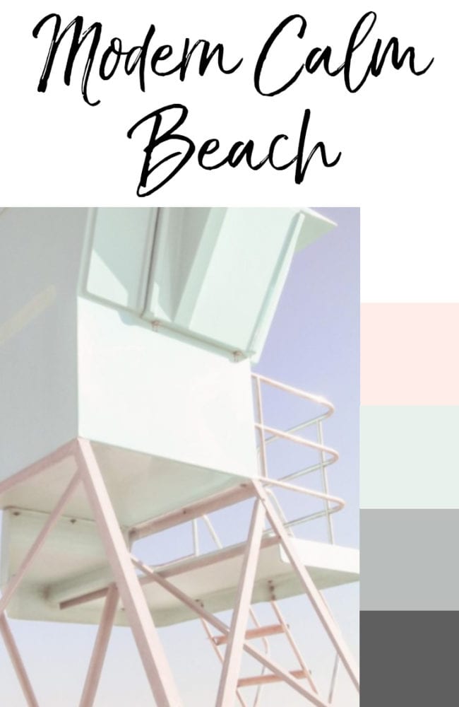 Modern Beach Color Scheme with Mint, Blush, and Gray Lifeguard Station