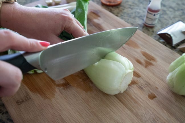 Slicing Bok Choy for a Blue Apron Dinner