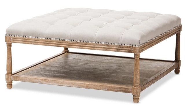 Cream tufted top & wood ottoman