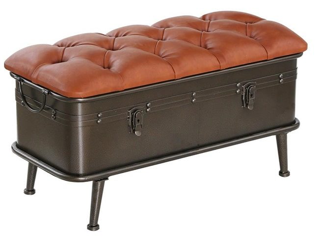 Industrial leather & metal storage ottoman