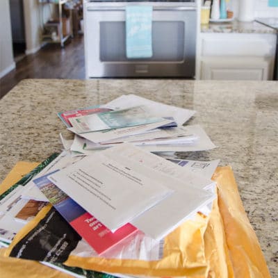 Mail piles on countertop