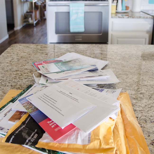 Mail piles on countertop