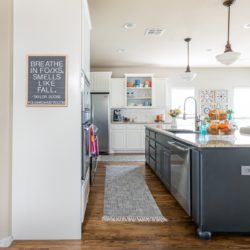 White Dove Kitchen Cabinets with black island