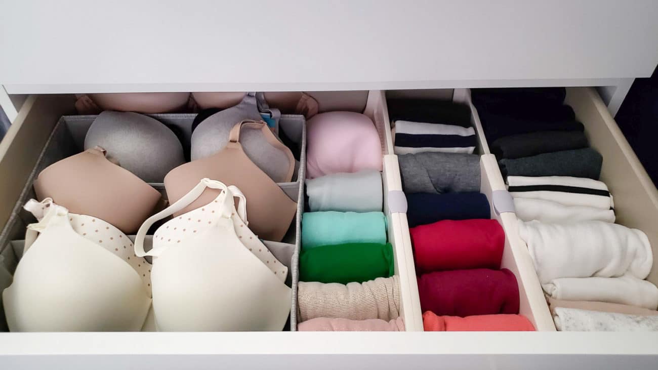 how to organize bras and tank tops in a drawer